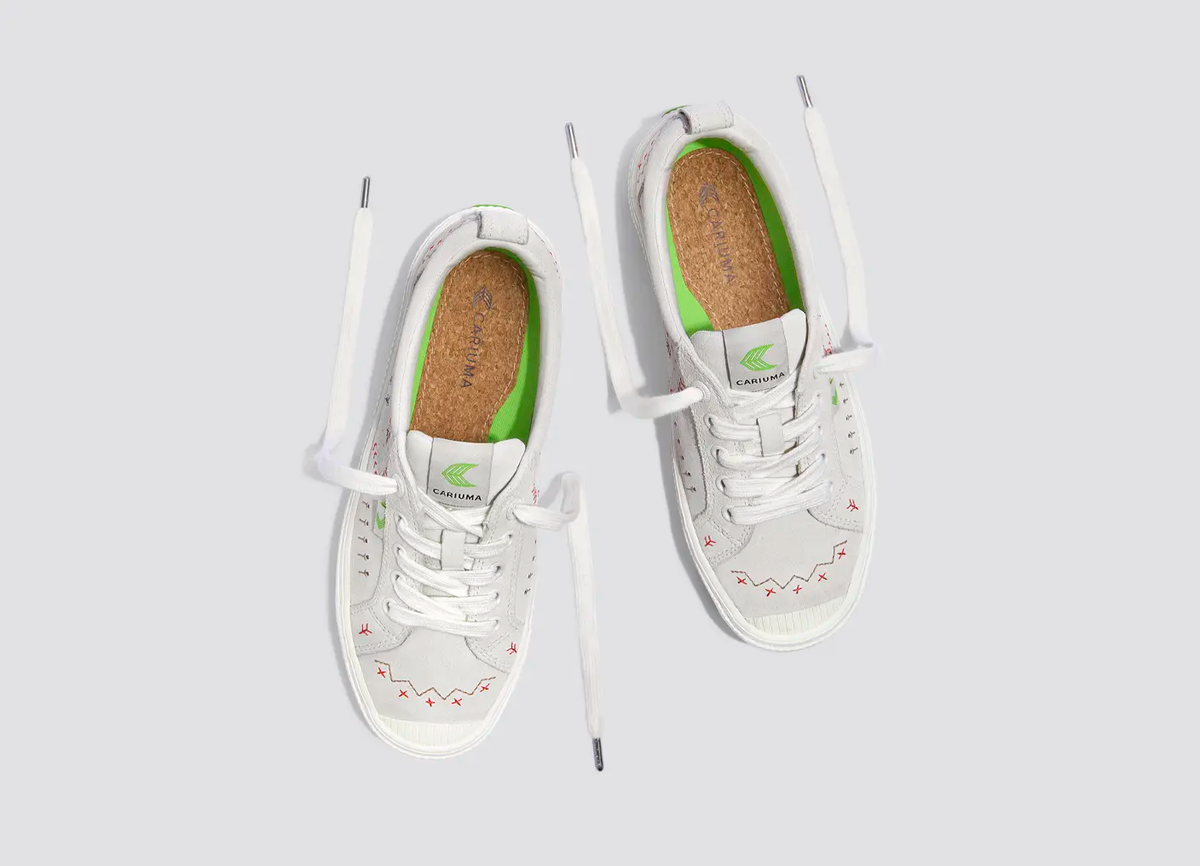 OCA Low Smoke White Suede Embroidered Sneaker