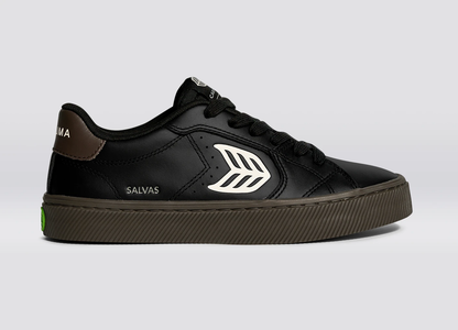 SALVAS Teak Black Leather Ivory Logo Sneaker