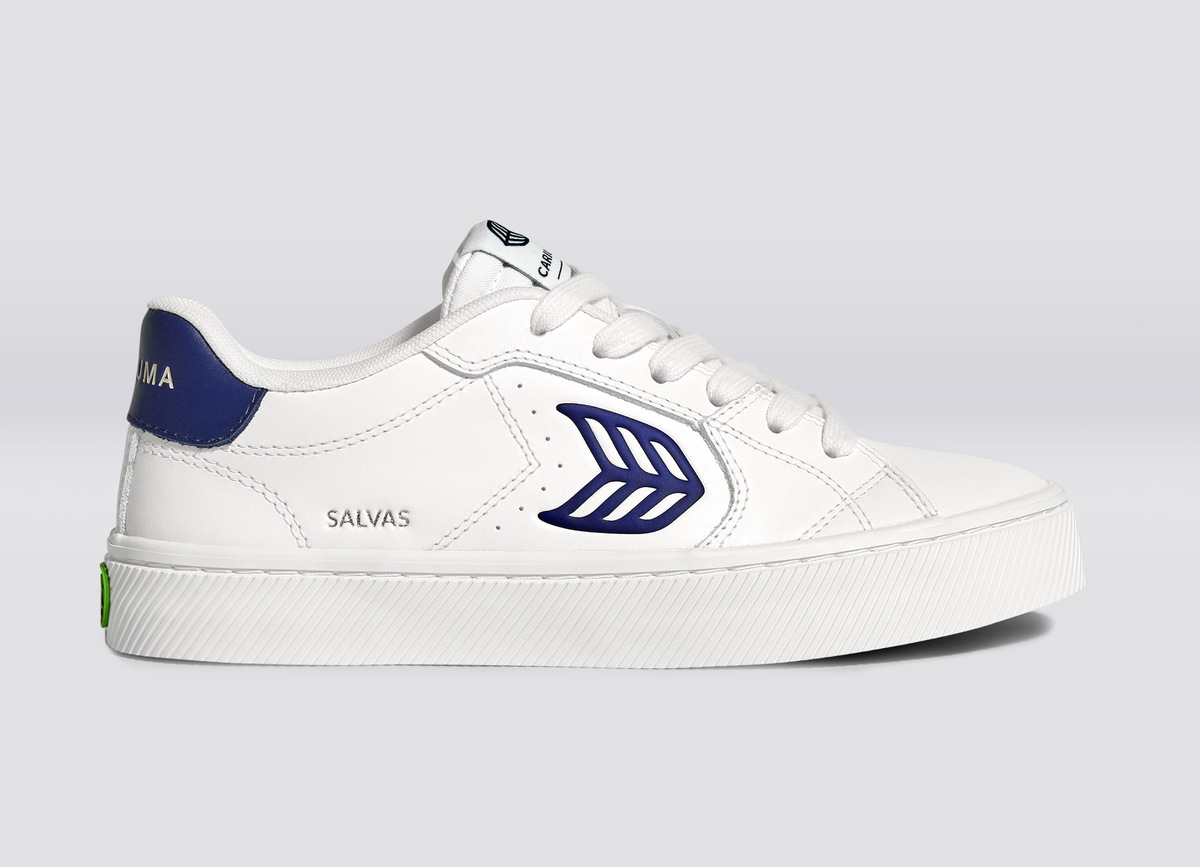 SALVAS White Leather Bright Navy Logo Sneaker