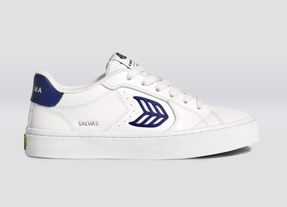 SALVAS White Leather Bright Navy Logo Sneaker