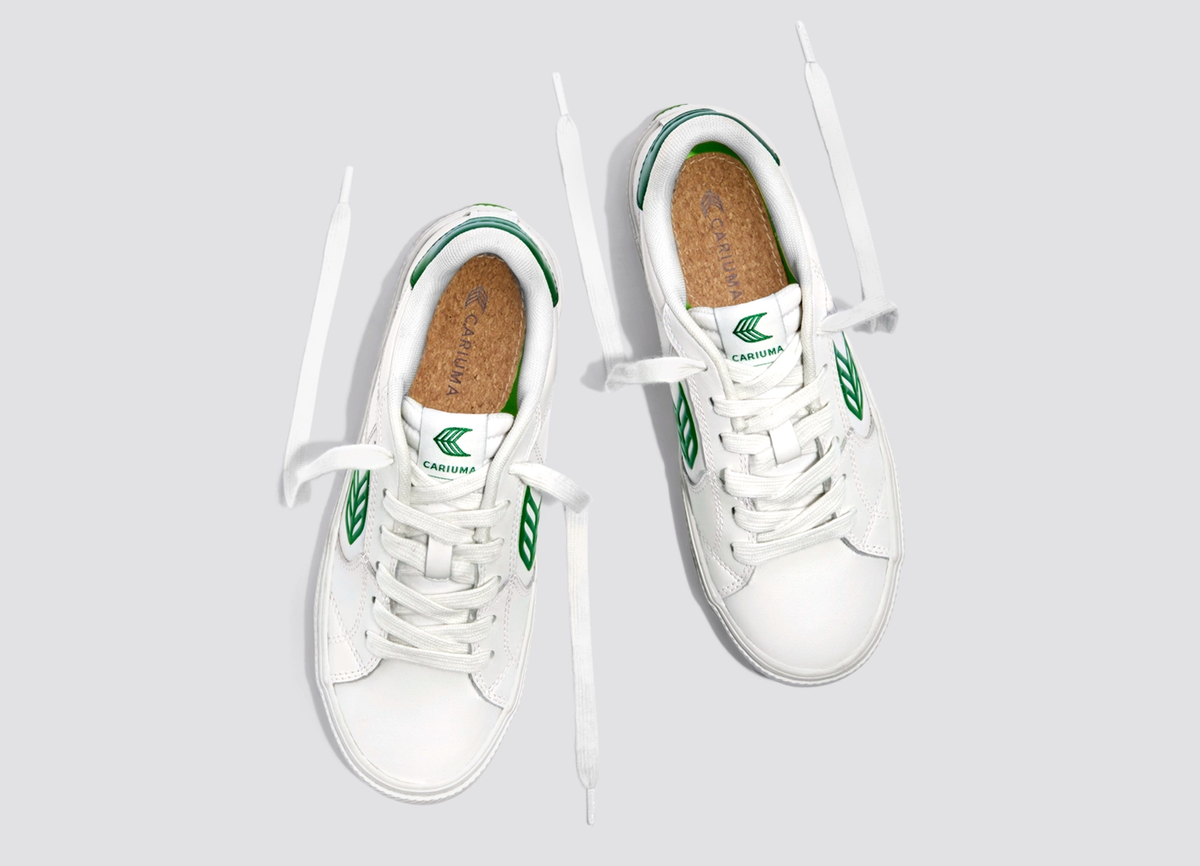 SALVAS White Leather Abundant Green Logo Sneaker