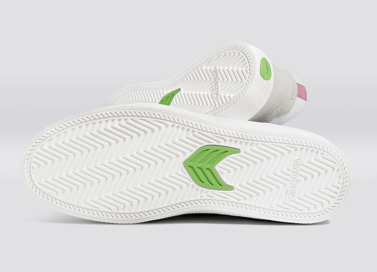 VALLELY White Leather Vintage White Suede Blush Pink Logo Sneaker